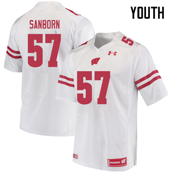 Youth #57 Jack Sanborn Wisconsin Badgers College Football Jerseys Sale-White